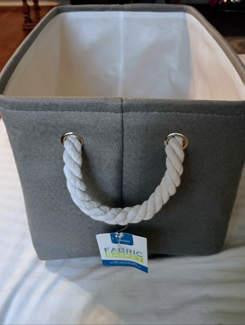 Gray Fabric Storage Bin with Rope Handles